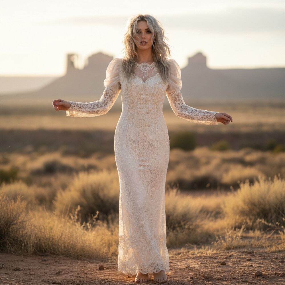 Vintage 1980s Lace Wedding Dress